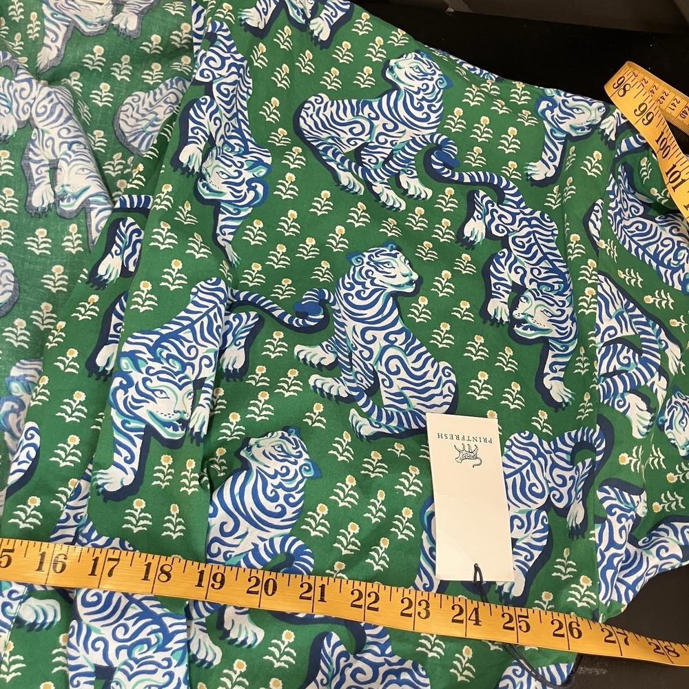 Printfresh Tiger Print Cotton Kimono Robe Green Blue Womens Plus Size 1X 2X - Picture 4 of 10